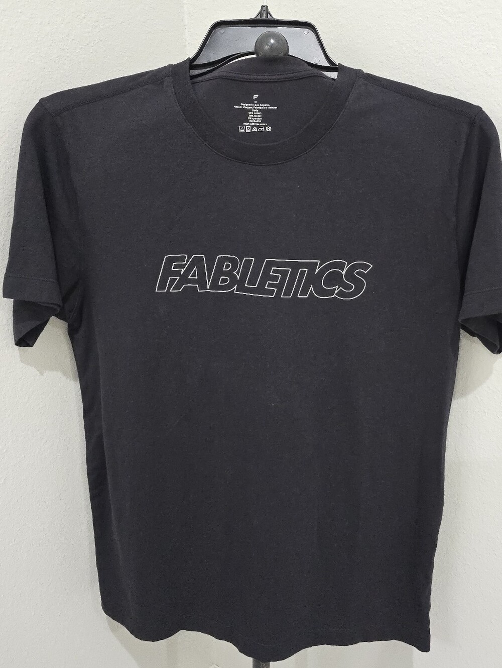 Fabletics Men's Black T-Shirt with Silver Outlined Logo Medium